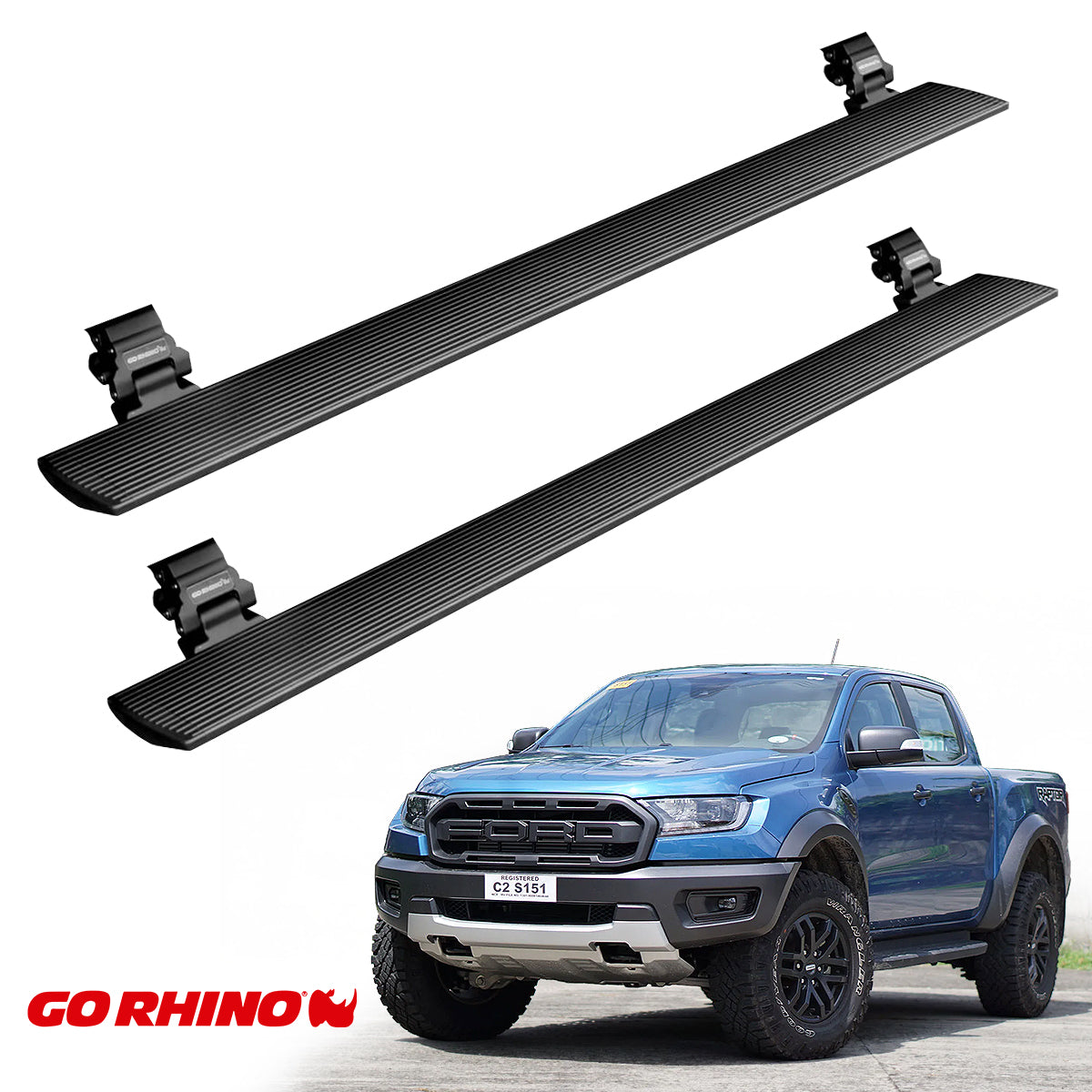 ESTRIBOS ELECTRICOS GO RHINO PARA FORD RANGER 16 - 22 DOB CAB NEGRGO TEXTURIZADO