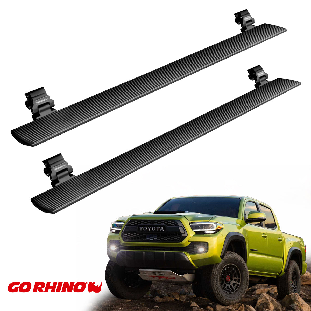 ESTRIBOS ELECTRICOS GO RHINO PARA TOYOTA TACOMA 16-23 DOB CAB NEGRGO TEXTURIZADO