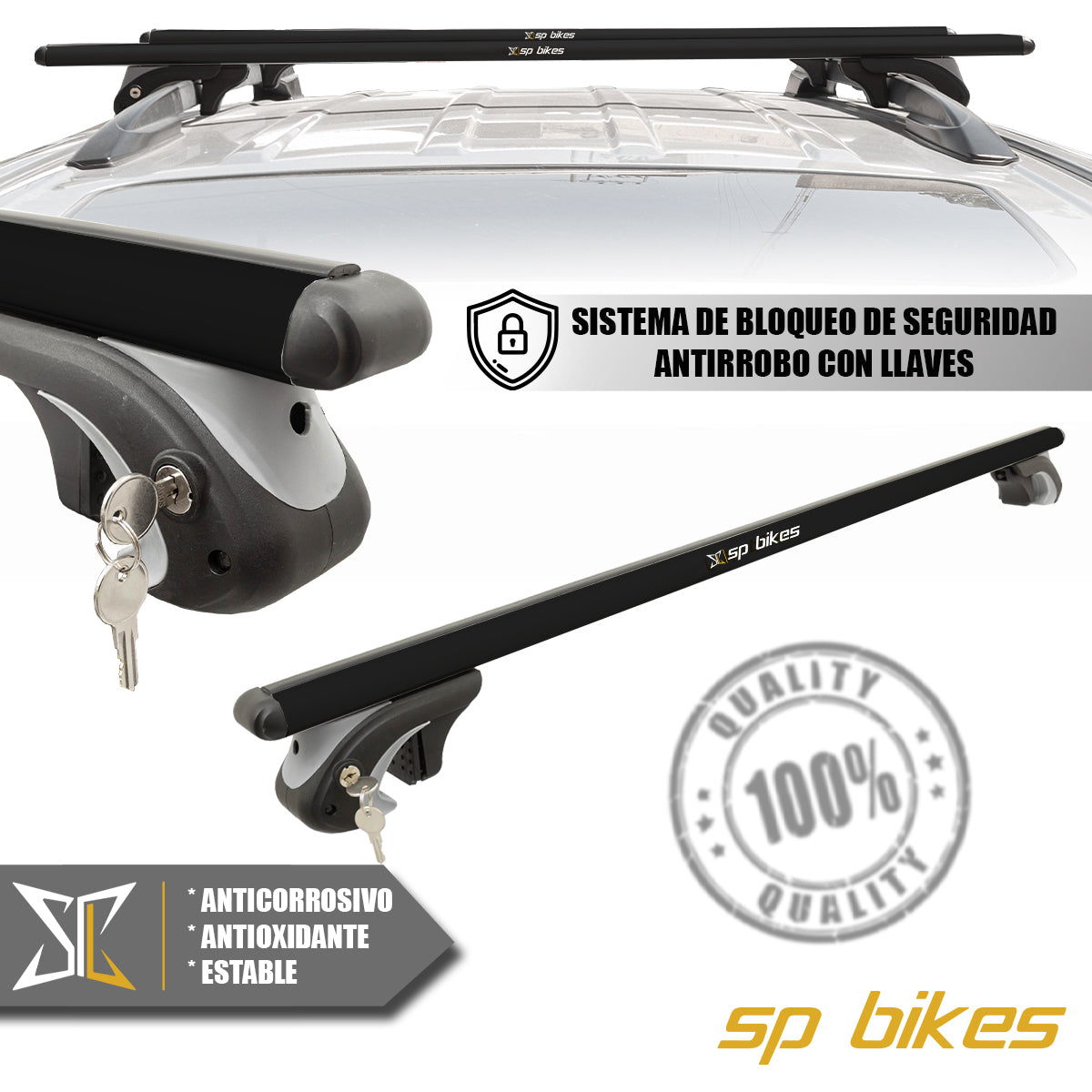 BARRAS TRANSVERSALES PORTAEQUIPAJE NEGRA UNIVERSAL C/LLAVE 135CM