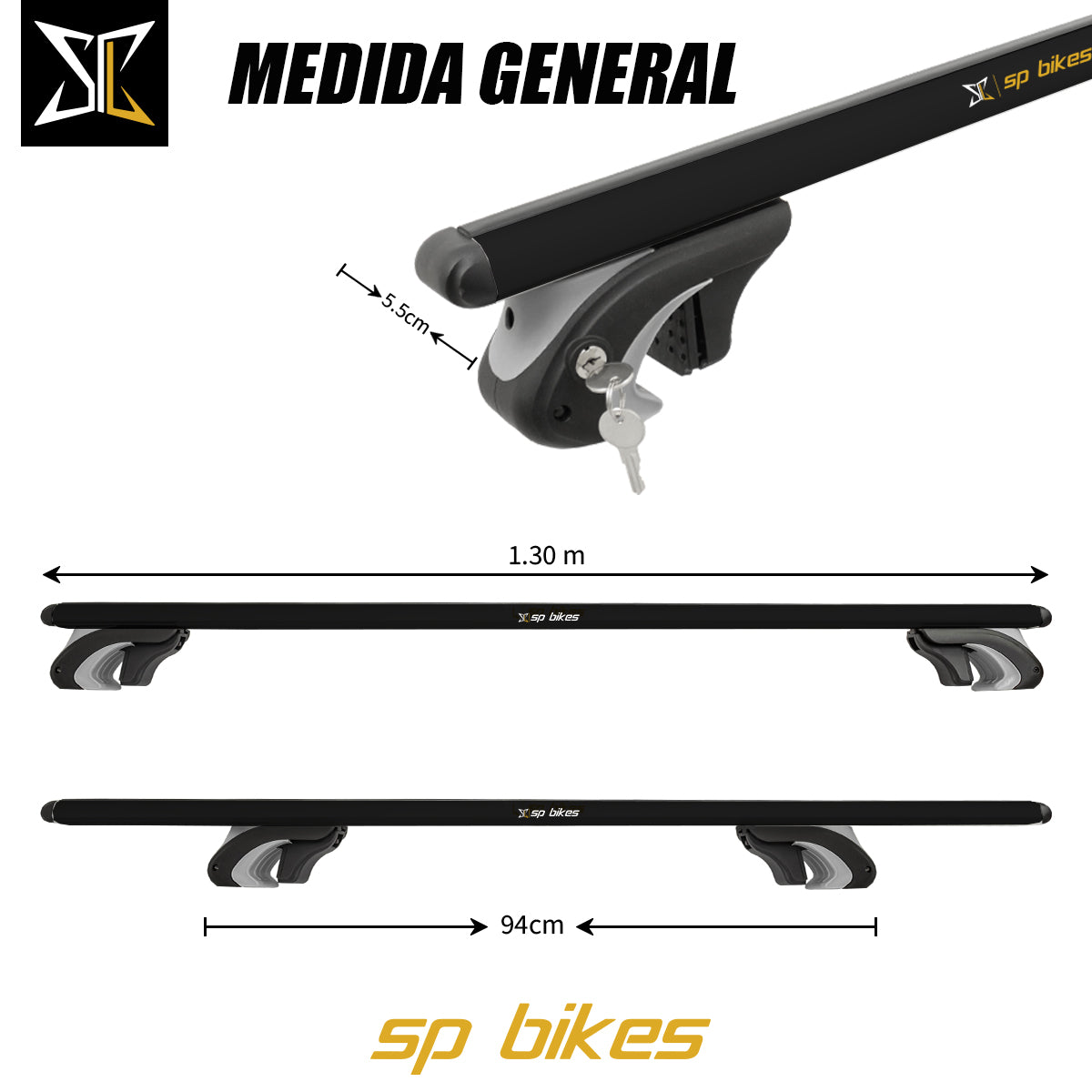 BARRAS TRANSVERSALES PORTAEQUIPAJE NEGRA UNIVERSAL C/LLAVE 135CM
