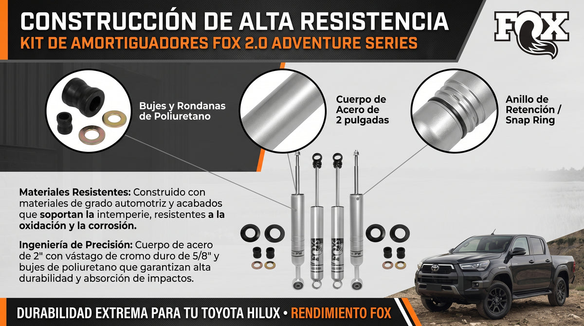 Kit de elevacion Suspension FOX ADVENTURE 1-3" De elevacion Para Toyota Hilux 2016 al 2026