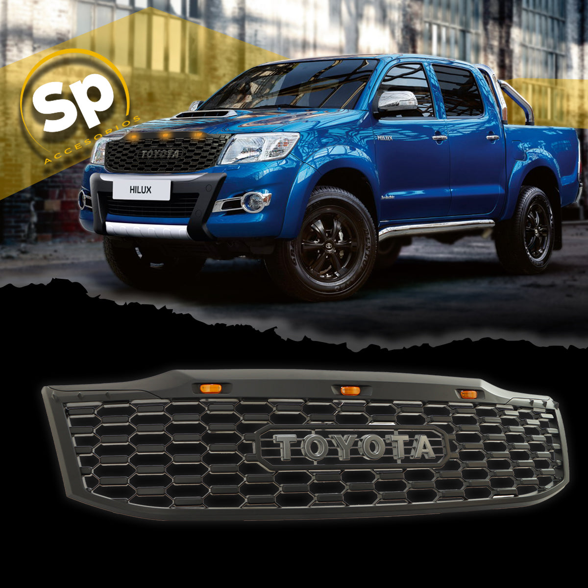 PARRILLA DELANTERA LUZ LED PARA TOYOTA HILUX 2012 - 2015