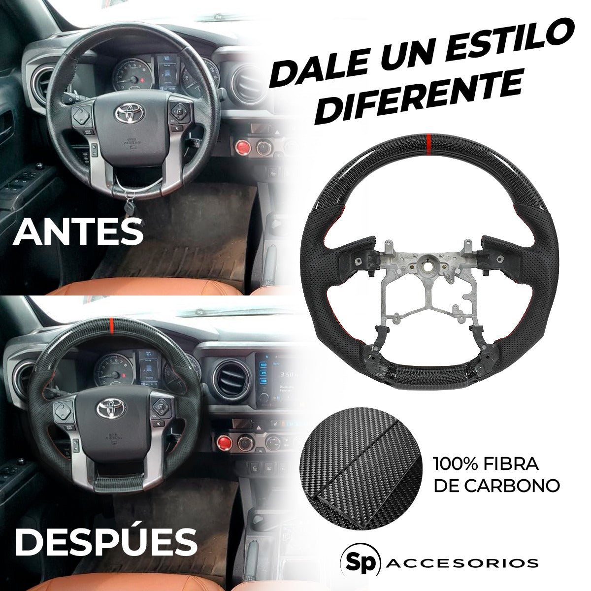 Volante Fibra de Carbono Rojo Tacoma 2016-2022