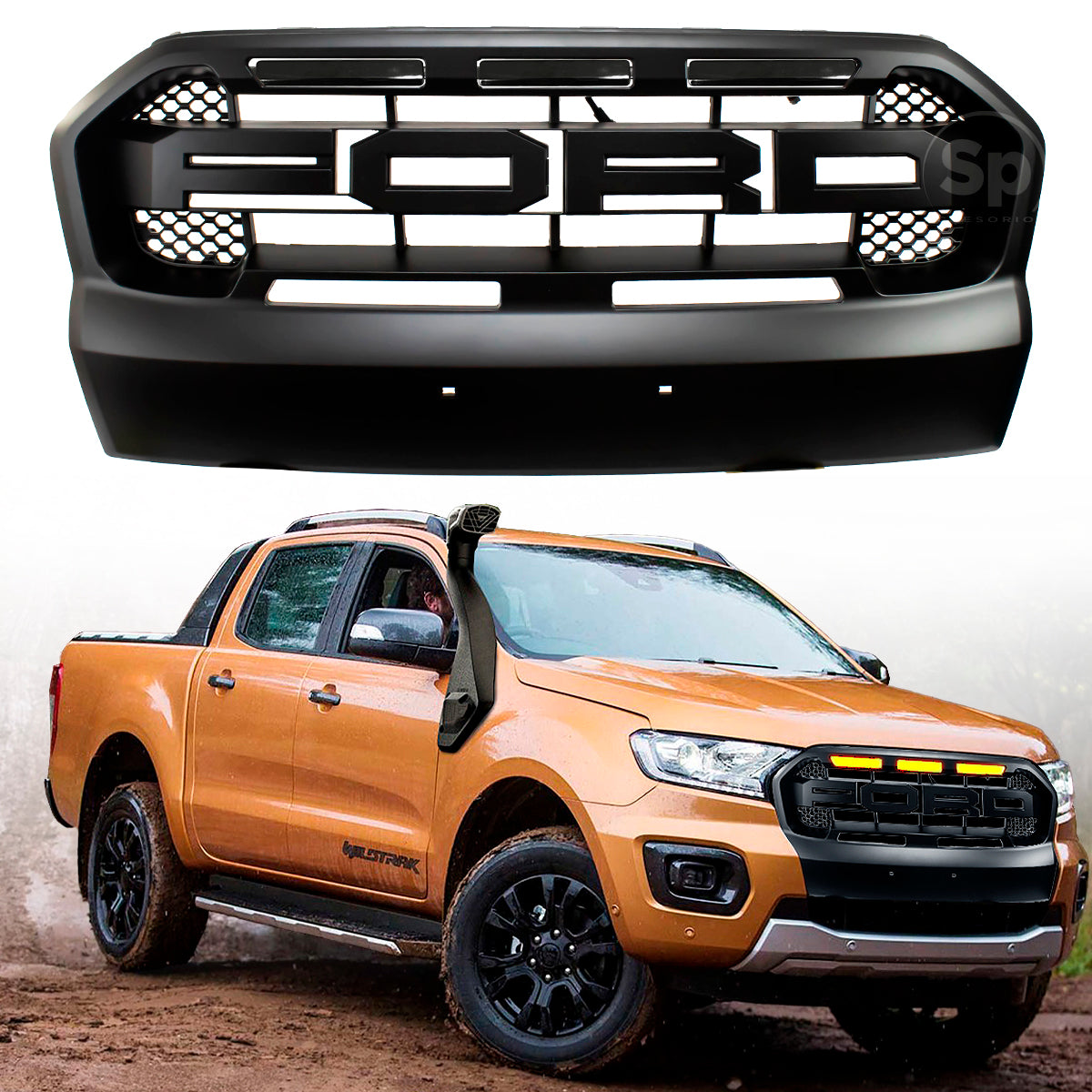 PARRILLA TIPO RAPTOR LED AMBAR PARA FORD RANGER 2017 - 2019