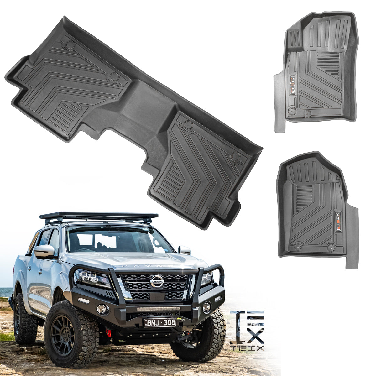 TAPETES DELANTEROS Y TRASEROS ABS USO RUDO TEIX PARA NISSAN FROINTIER NP 300 2016 A 2023 DOBLE CABINA