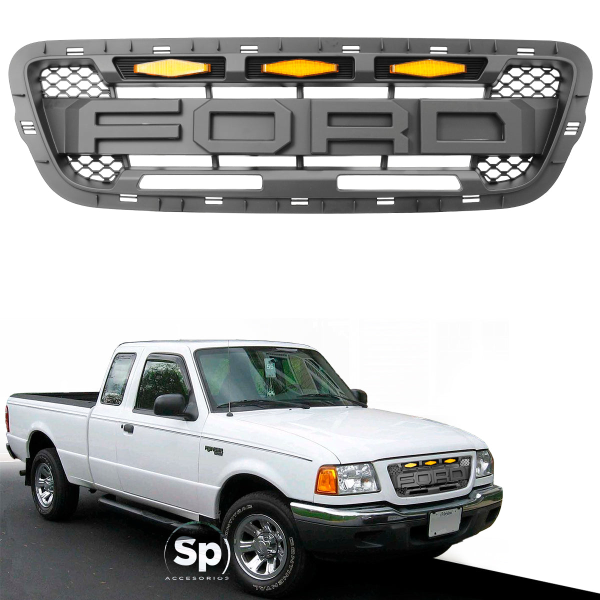 PARRILLA TIPO RAPTOR PARA FORD RANGER 2001-2003 LEDS ÁMBAR