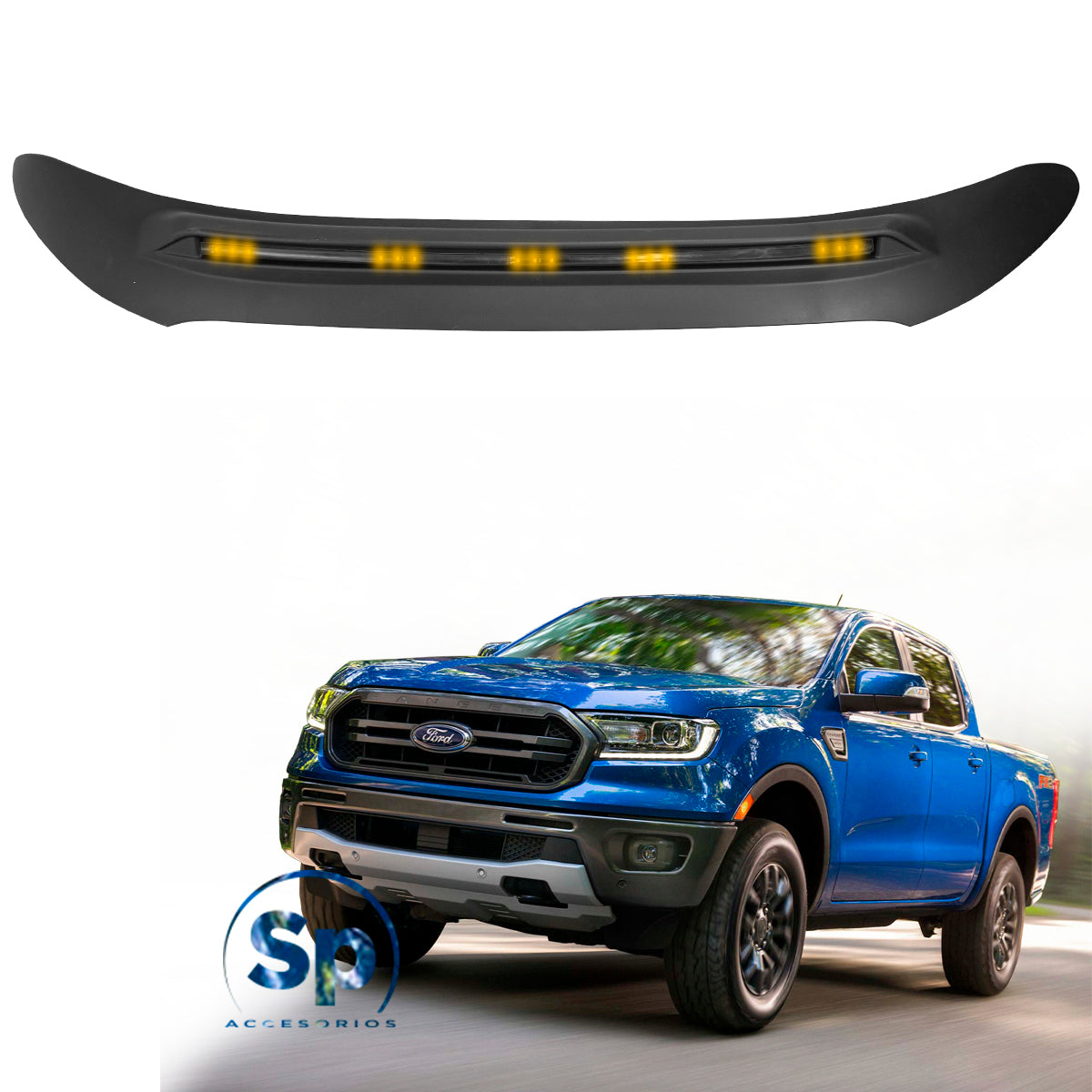 DEFLECTOR BOTA AGUAS CON LUCES LED PARA FORD RANGER 2016 - 2022