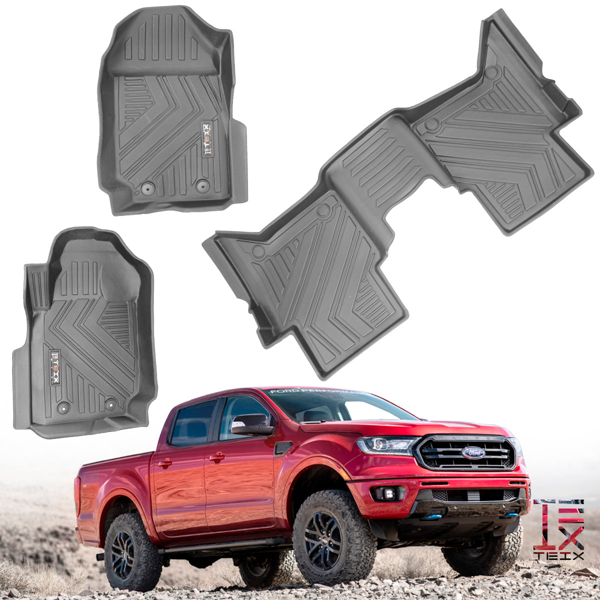 TAPETES DELANTEROS Y TRASEROS ABS USO RUDO TEIX PARA FORD RANGER 2016 A 2023 DOBLE CABINA