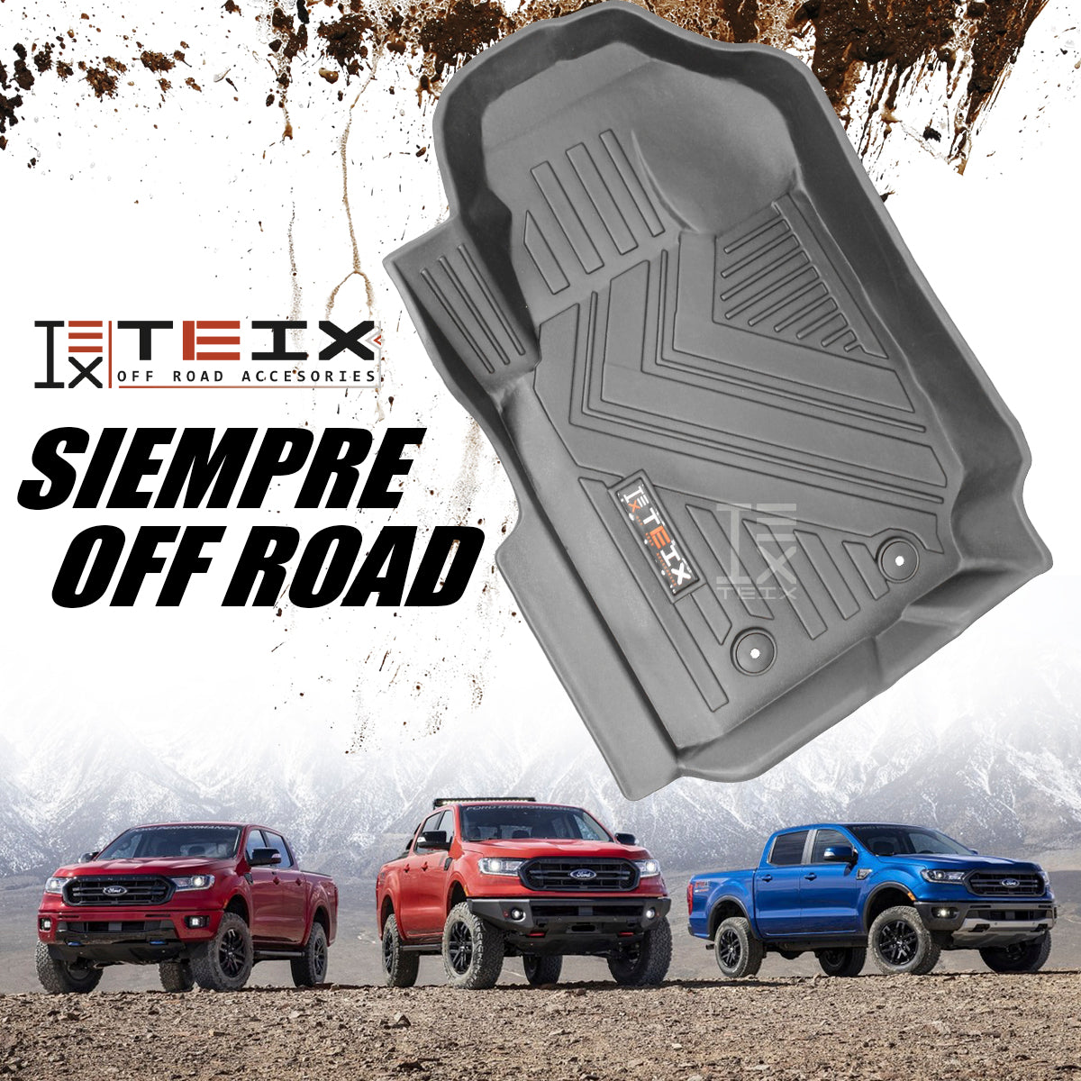 TAPETES DELANTEROS Y TRASEROS ABS USO RUDO TEIX PARA FORD RANGER 2016 A 2023 DOBLE CABINA