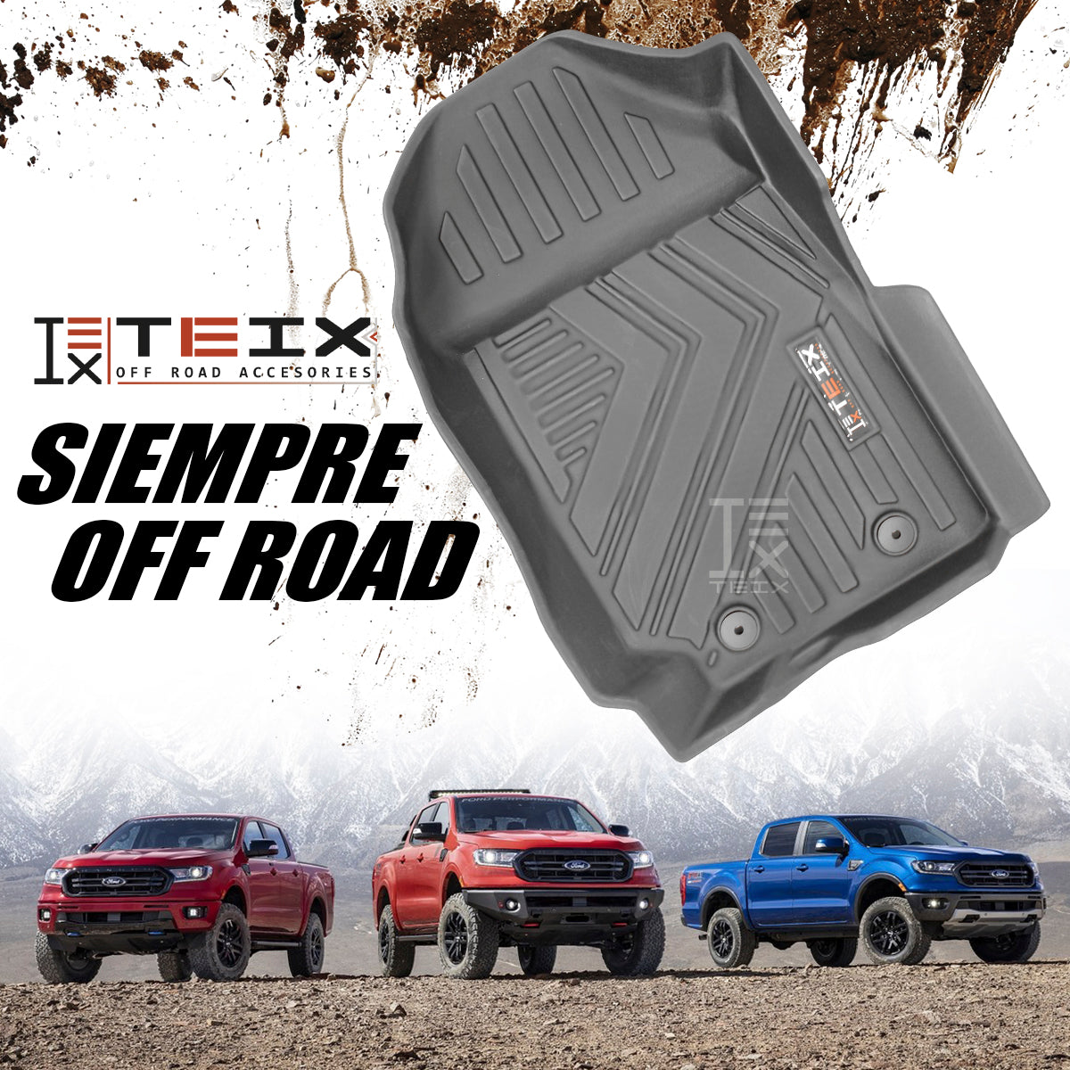 TAPETES DELANTEROS Y TRASEROS ABS USO RUDO TEIX PARA FORD RANGER 2016 A 2023 DOBLE CABINA