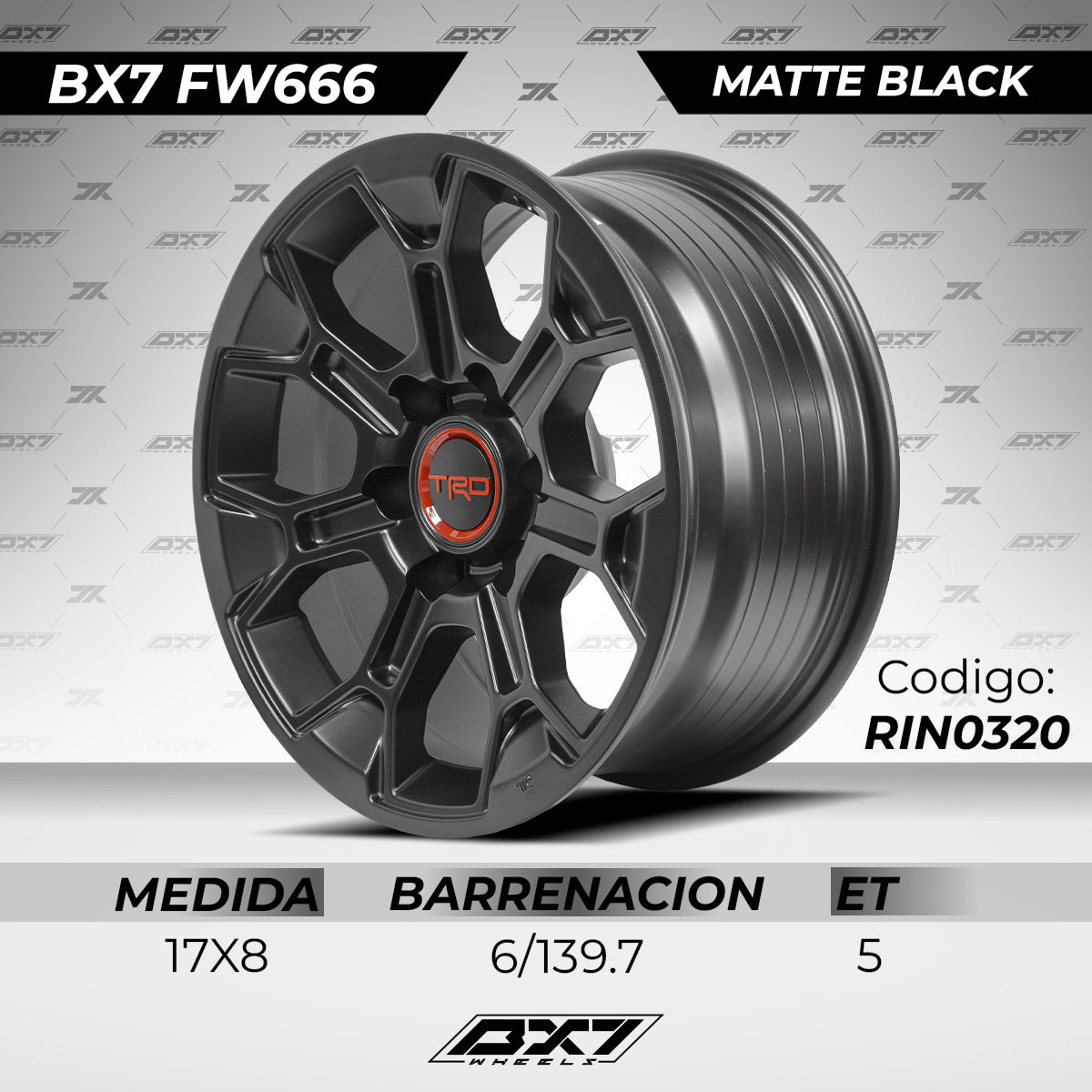 RIN BX7 FW6 17 6X139.7/ ET 5/ CB 106.1/ MATTE BLACK