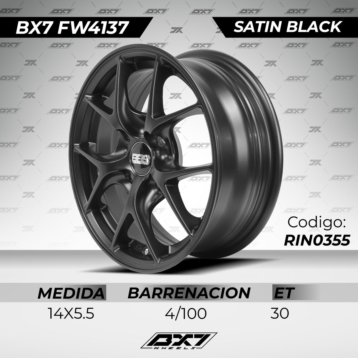 RINES BX7 FW4 14 4X100/114.3/ ET 30/ CB 73.1/ Satin Black