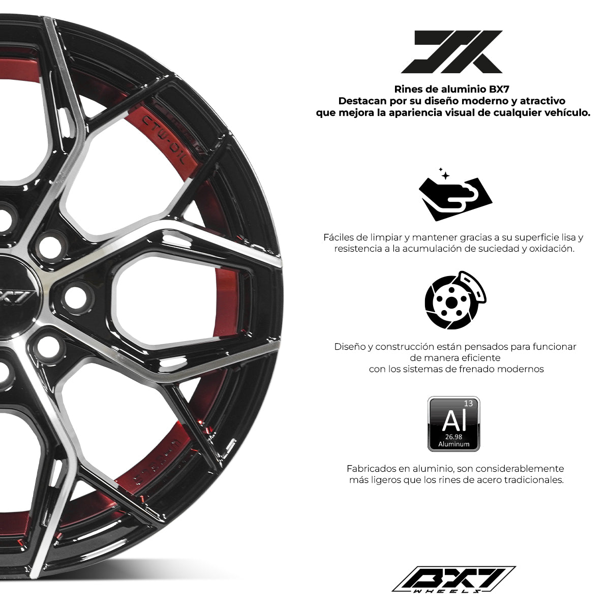 RINES BX7 FW8 14 4X100/108 / ET 35/ CB 73.1/ BLACK WITH FACE AND LIP MACHINED+RED UNDER CUT