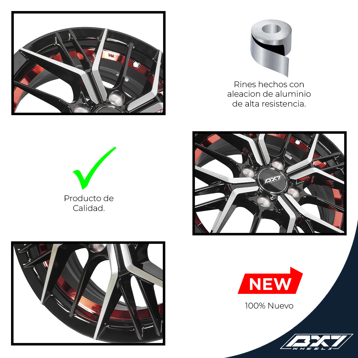 RINES BX7 FW7 14 4X100/ ET 35/ CB 73.1/ BLACK WITH FACE AND LIP MACHINED+RED UNDER CUT