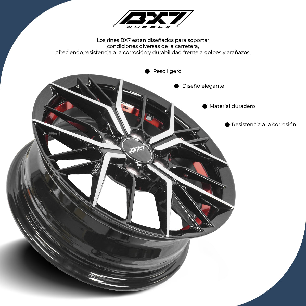 RINES BX7 FW7 14 4X100/ ET 35/ CB 73.1/ BLACK WITH FACE AND LIP MACHINED+RED UNDER CUT
