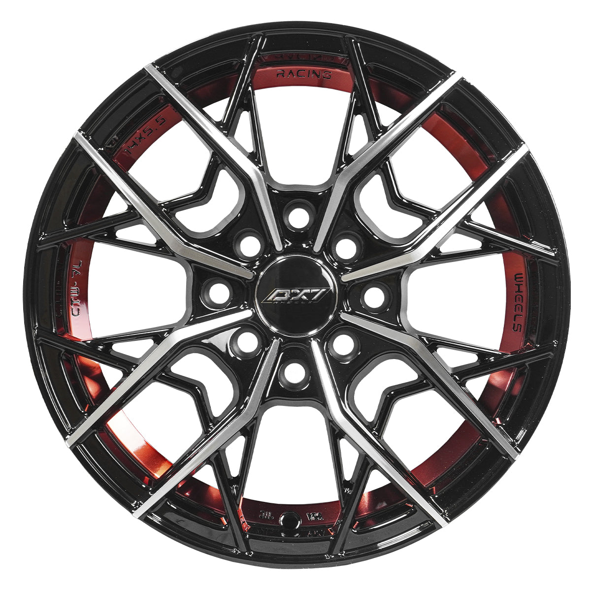 RINES BX7 FW7 14 4X100/114.3 / ET 35/ CB 73.1/ 4X100/114.3 BLACK WITH FACE AND LIP MACHINED+RED UNDER CUT