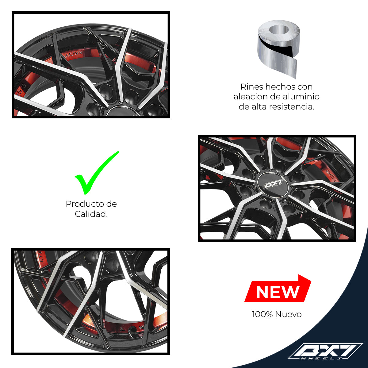 RINES BX7 FW7 14 4X100/114.3 / ET 35/ CB 73.1/ 4X100/114.3 BLACK WITH FACE AND LIP MACHINED+RED UNDER CUT