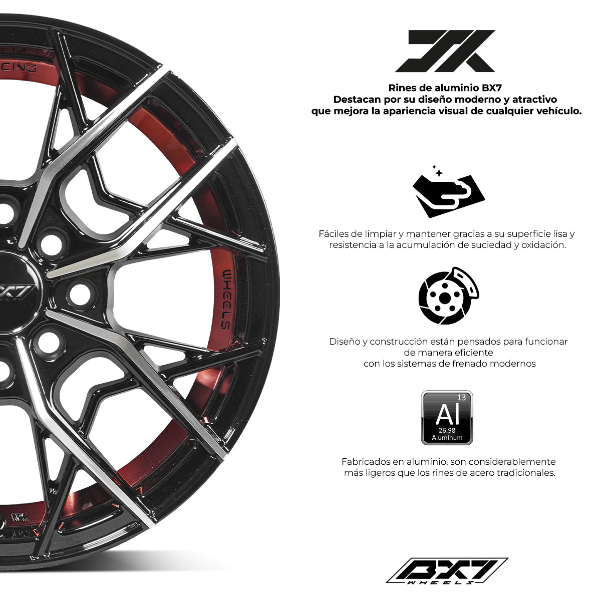 RINES BX7 FW7 14 4X100/114.3 / ET 35/ CB 73.1/ 4X100/114.3 BLACK WITH FACE AND LIP MACHINED+RED UNDER CUT
