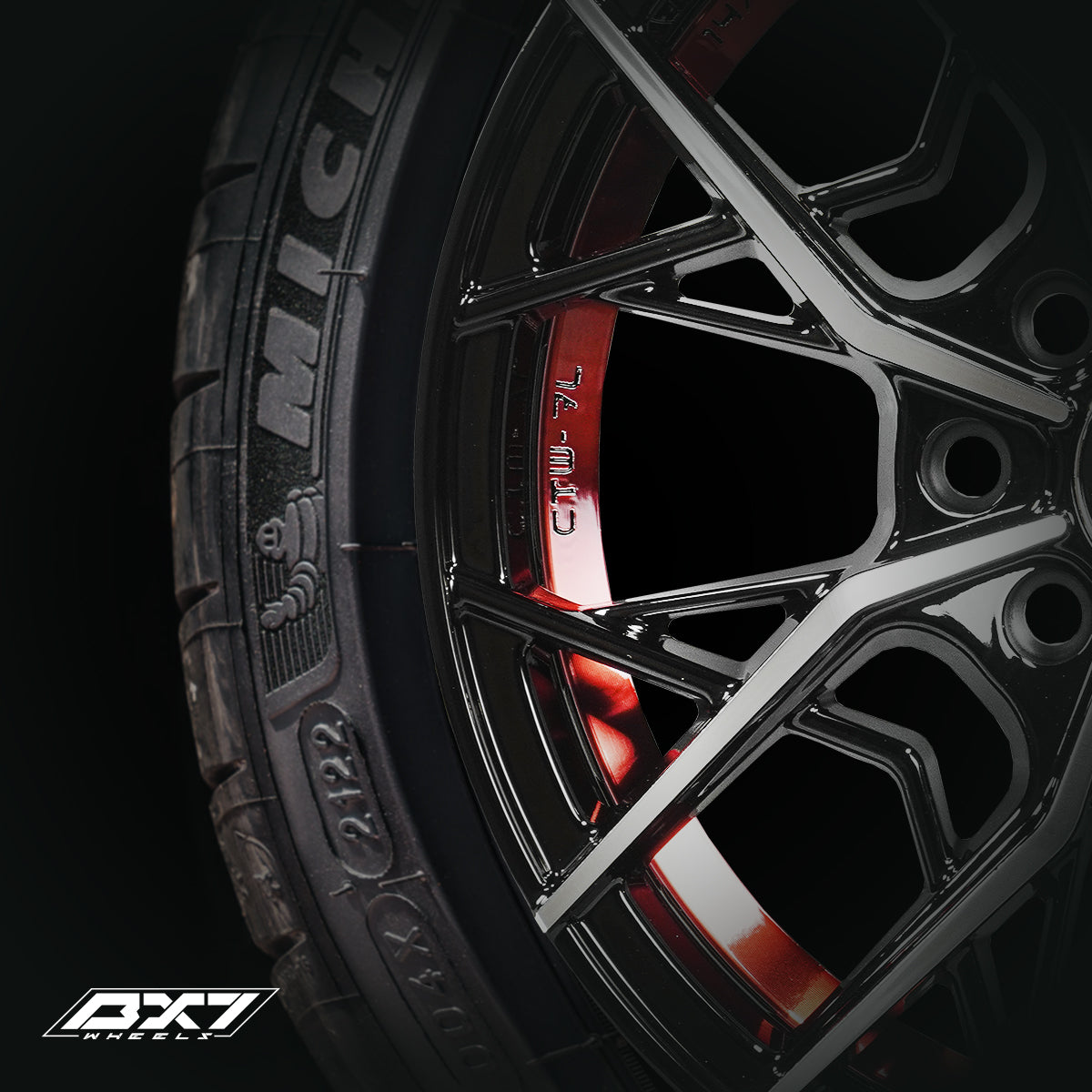 RINES BX7 FW7 14 4X100/114.3 / ET 35/ CB 73.1/ 4X100/114.3 BLACK WITH FACE AND LIP MACHINED+RED UNDER CUT