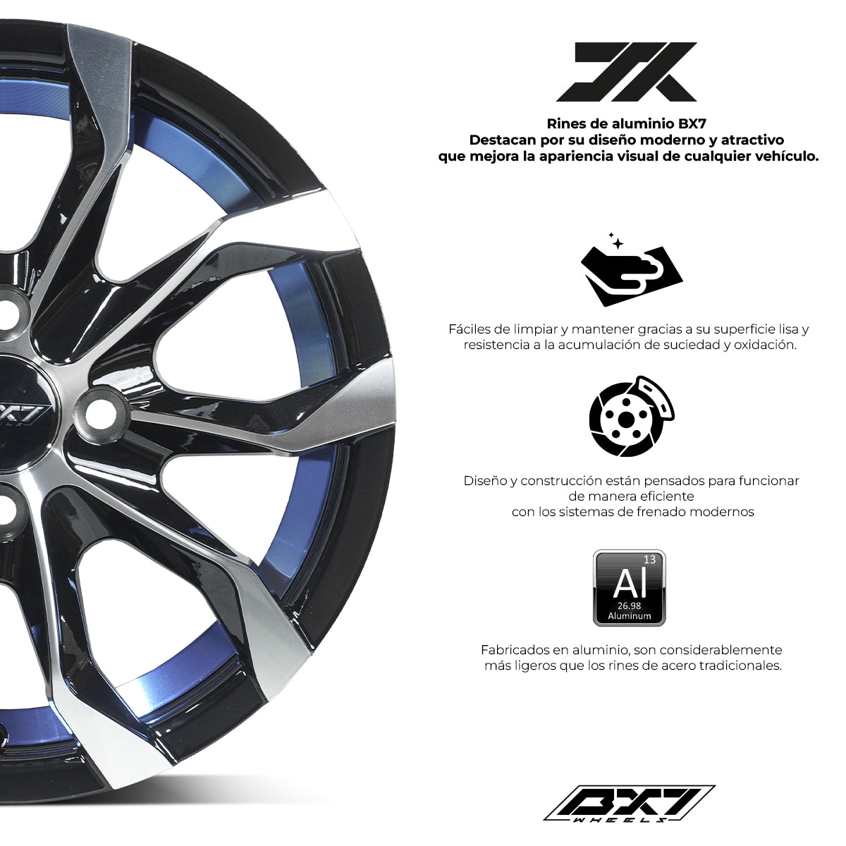 RINES BX7 FW6 14 4X100 / ET 35/ CB 73.1/ BLACK WITH FACE AND LIP MACHINED+BLUE UNDER CUT