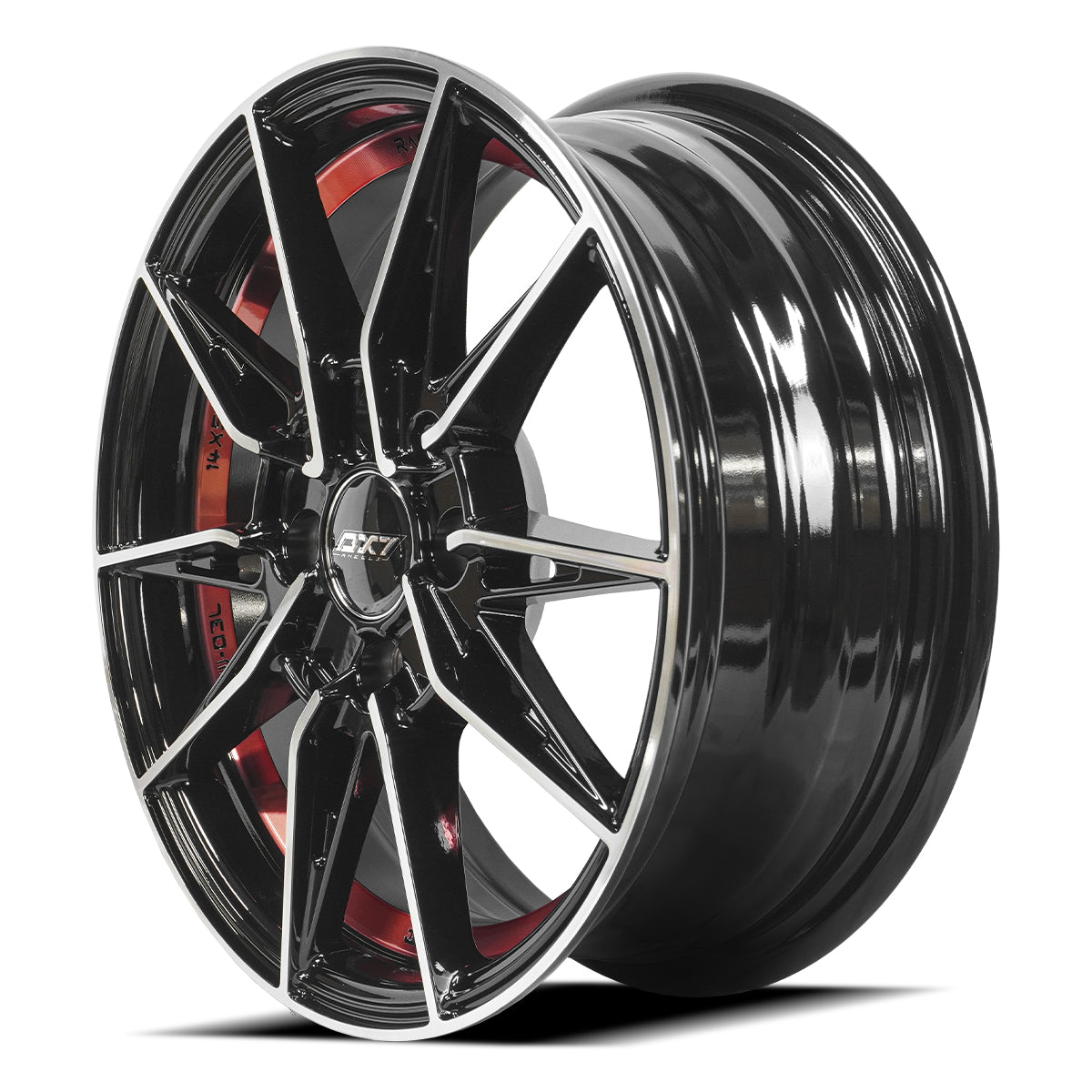 RINES BX7 FW3 14 4X100/ ET 35/ CB 73.1/ BLACK WITH FACE AND LIP MACHINED+RED UNDER CUT