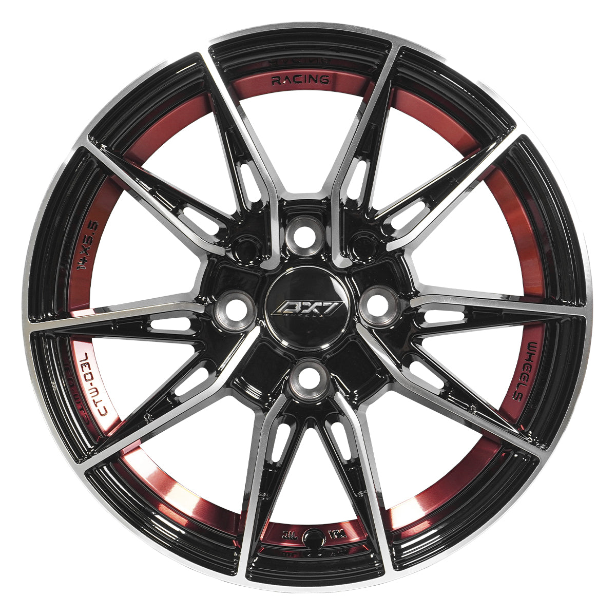 RINES BX7 FW3 14 4X100/ ET 35/ CB 73.1/ BLACK WITH FACE AND LIP MACHINED+RED UNDER CUT