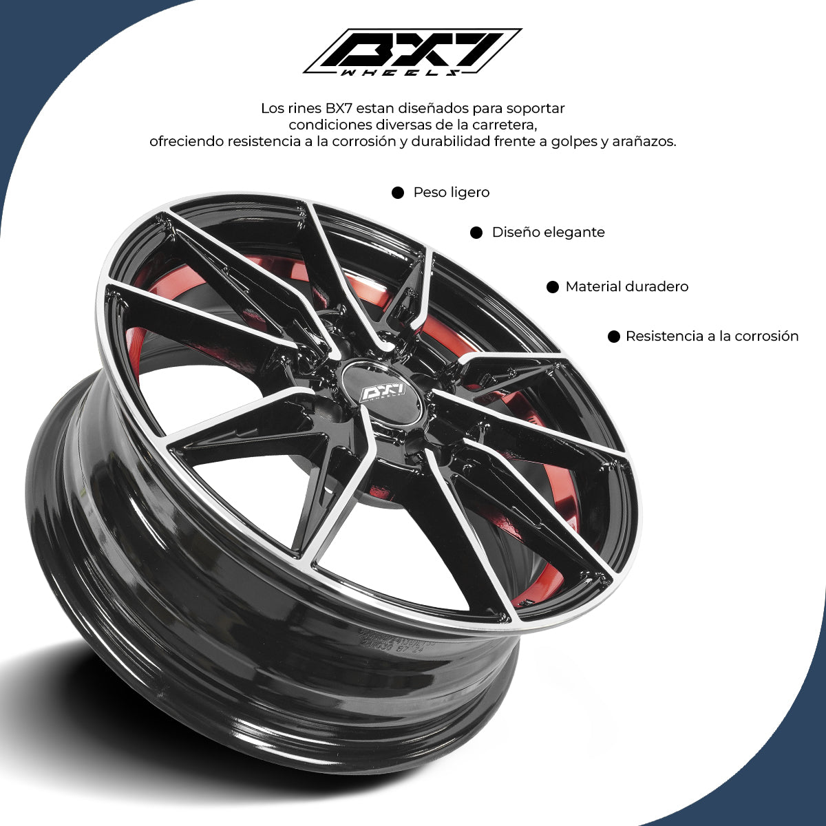 RINES BX7 FW3 14 4X100/ ET 35/ CB 73.1/ BLACK WITH FACE AND LIP MACHINED+RED UNDER CUT