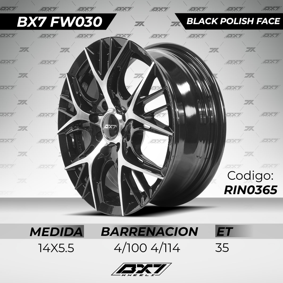 RINES BX7 FW0 14 4X100/114.3 / ET 35/ CB 73.1/ BLACK POLISH FACE