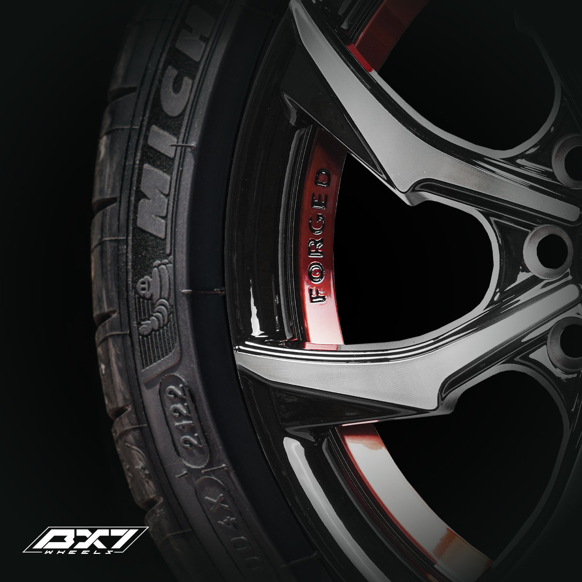 RINES BX7 FW0 14 4X100/108 ET 35/ CB 73.1/ BLACK WITH FACE AND LIP MACHINED+RED UNDER CUT