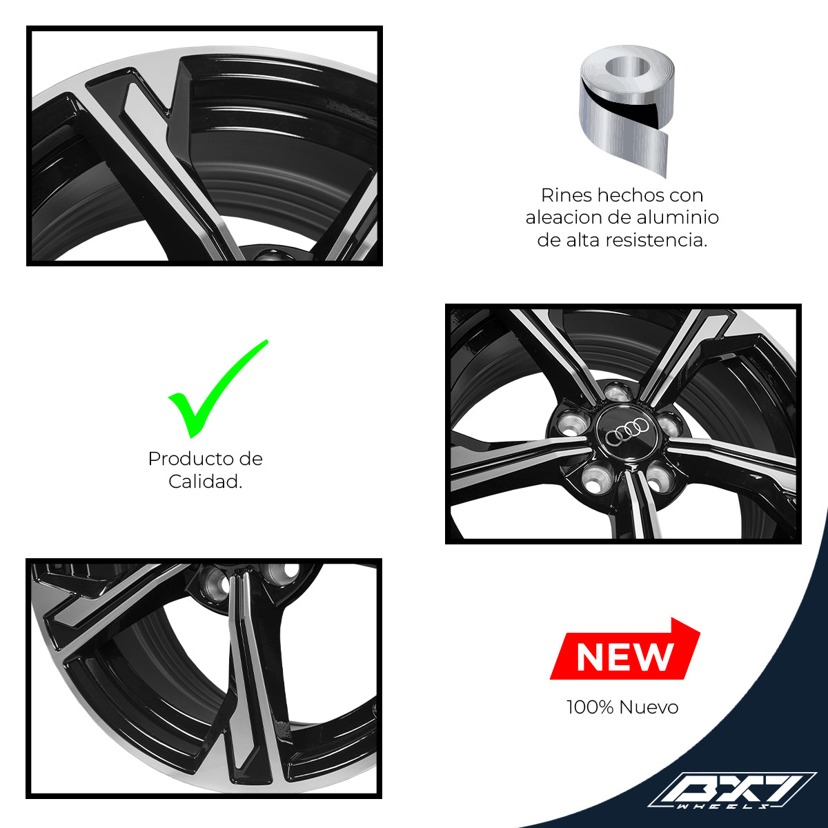 RINES BX7 FW5 15 5X100/ ET 35/ CB 73.1/ BLACK POLISH FACE & LIP TAPA PARA RIN DE AUDI Y VW