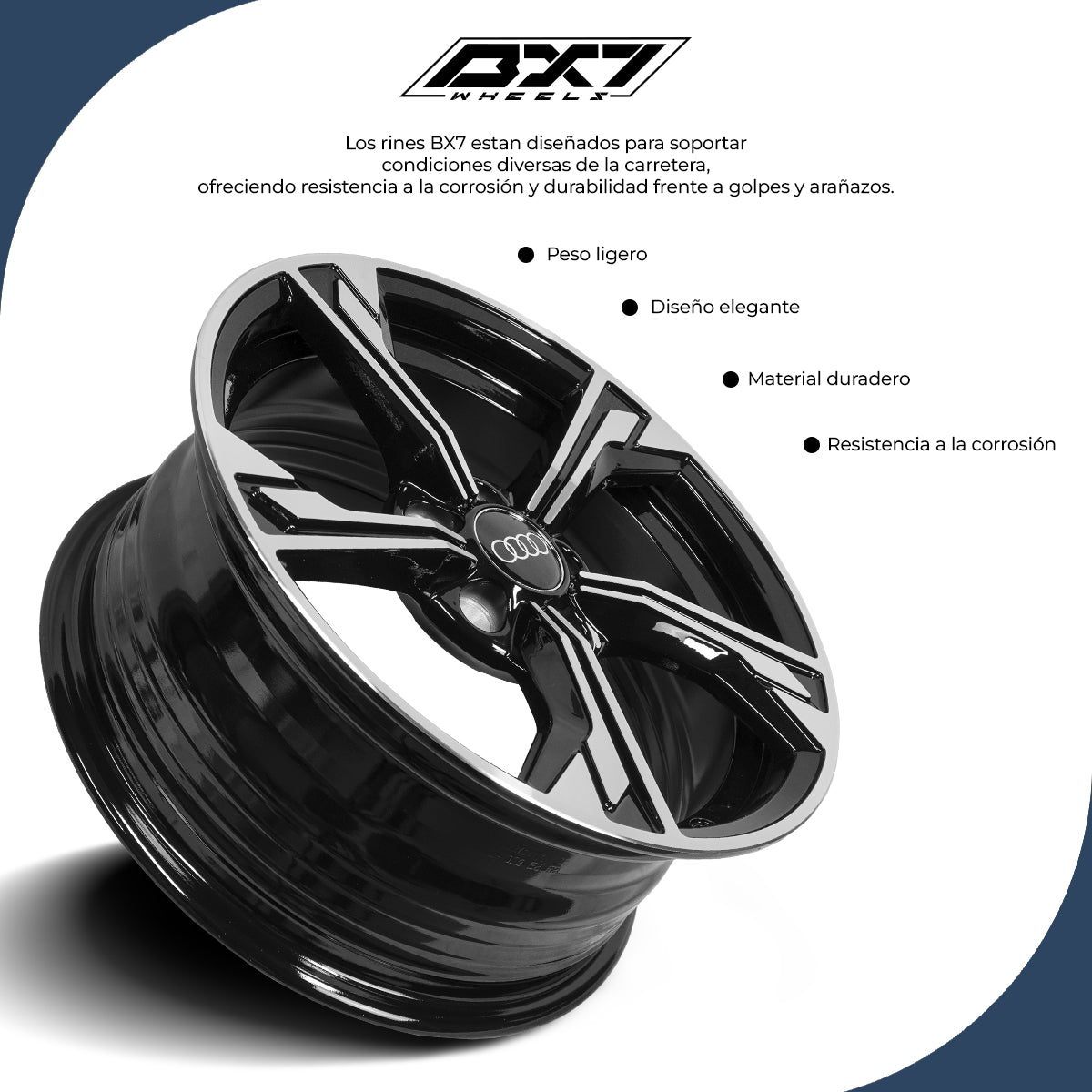 RINES BX7 FW5 15 5X100/ ET 35/ CB 73.1/ BLACK POLISH FACE & LIP TAPA PARA RIN DE AUDI Y VW