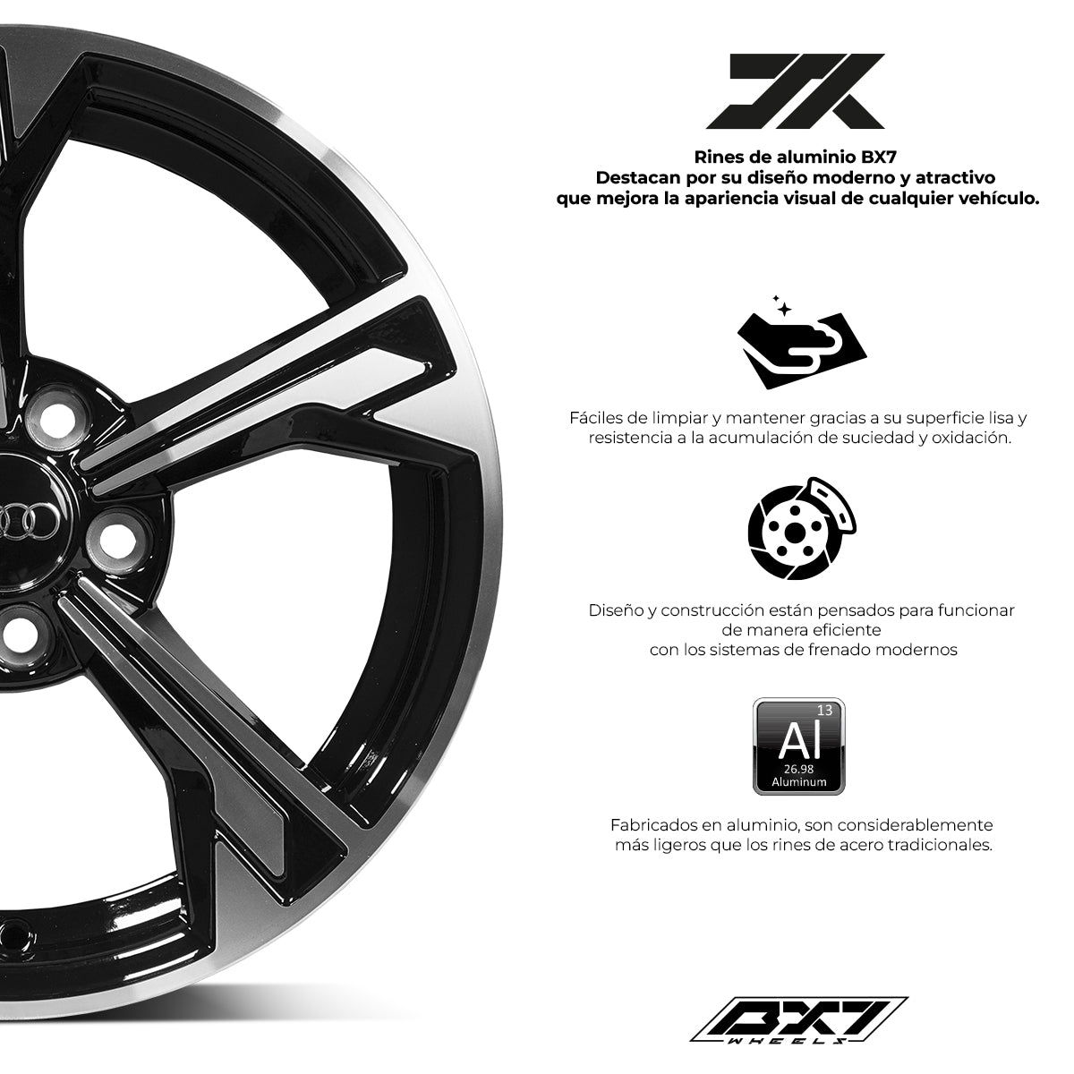RINES BX7 FW5 15 5X100/ ET 35/ CB 73.1/ BLACK POLISH FACE & LIP TAPA PARA RIN DE AUDI Y VW