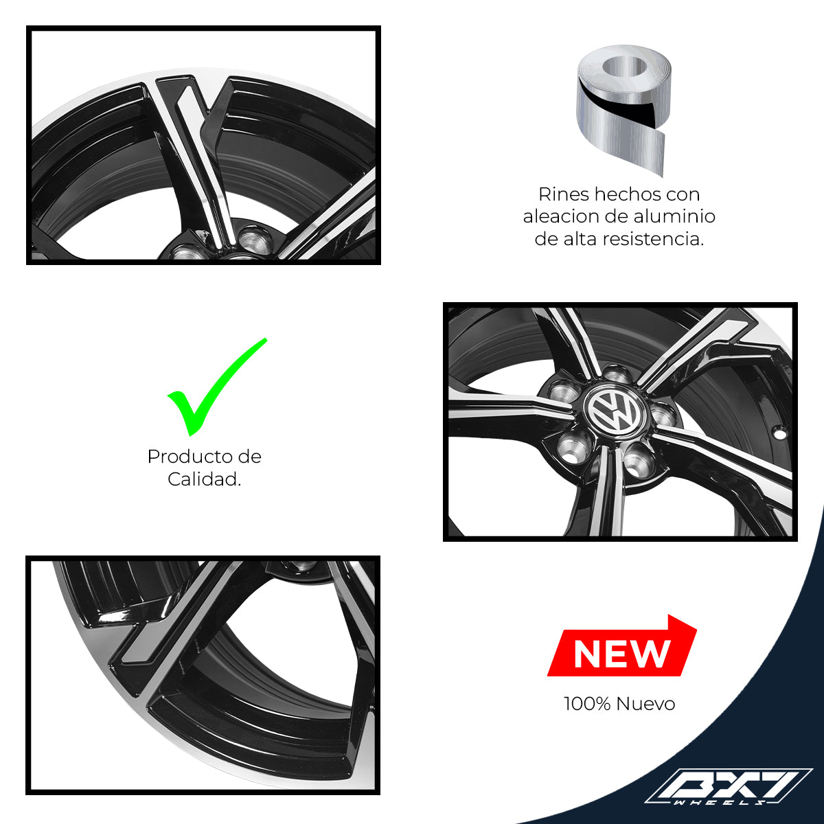RINES BX7 FW5 15 5X100/ ET 35/ CB 73.1/ BLACK POLISH FACE & LIP TAPA PARA RIN DE AUDI Y VW