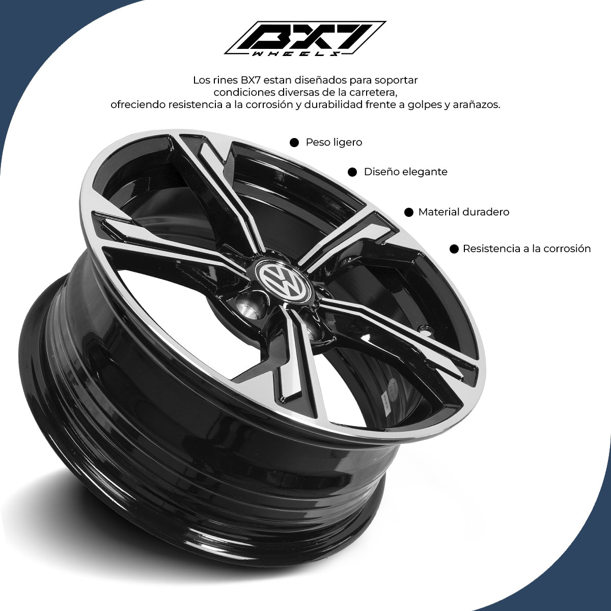 RINES BX7 FW5 15 5X100/ ET 35/ CB 73.1/ BLACK POLISH FACE & LIP TAPA PARA RIN DE AUDI Y VW