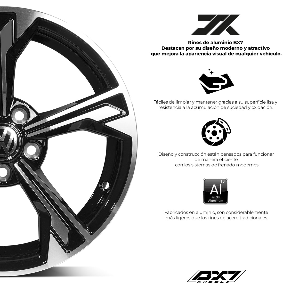 RINES BX7 FW5 15 5X100/ ET 35/ CB 73.1/ BLACK POLISH FACE & LIP TAPA PARA RIN DE AUDI Y VW
