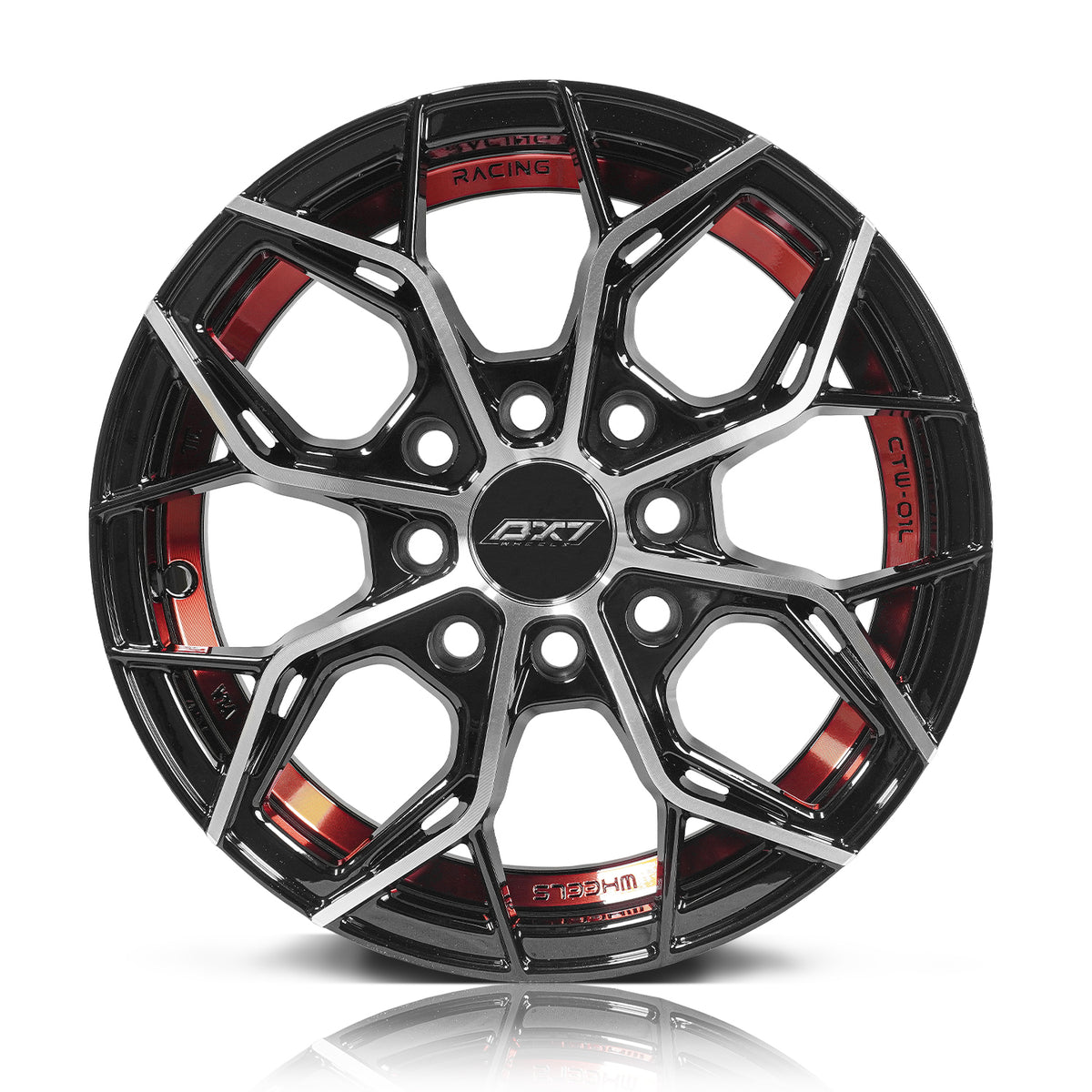 RIN BX7 WHEELS 13X5.5 4/100 4/114.3 ET: 35 CB: 73.1 BLACK WITH FACE AND LIP MACHINED+RED UNDER CUT