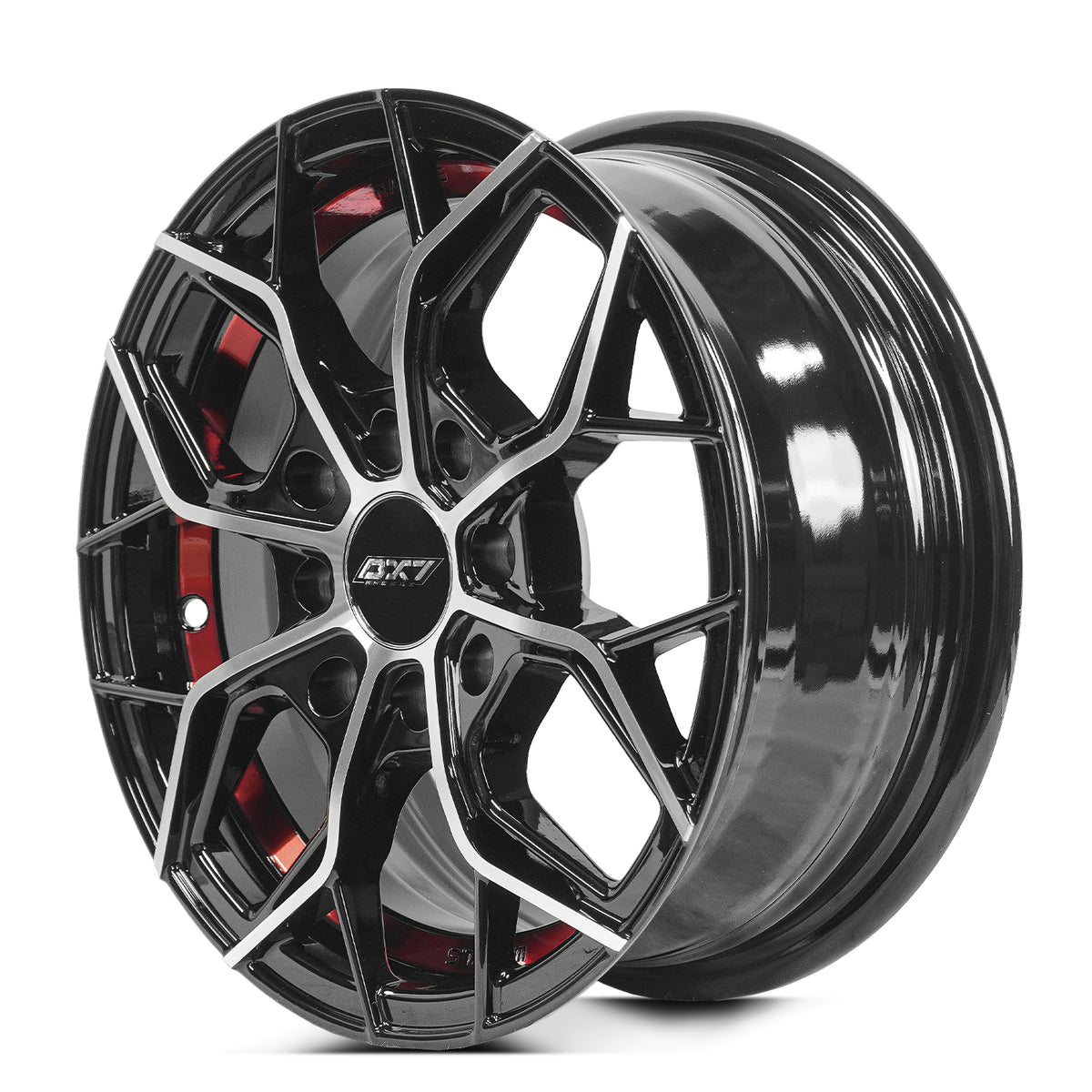 RIN BX7 WHEELS 13X5.5 4/100 4/114.3 ET: 35 CB: 73.1 BLACK WITH FACE AND LIP MACHINED+RED UNDER CUT