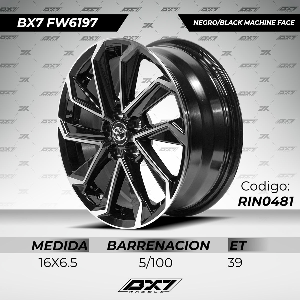 RIN BX7 FW6 16 5X100/ ET 39/ CB 54.1/ NEGRO-BLACK MACHINED FACE