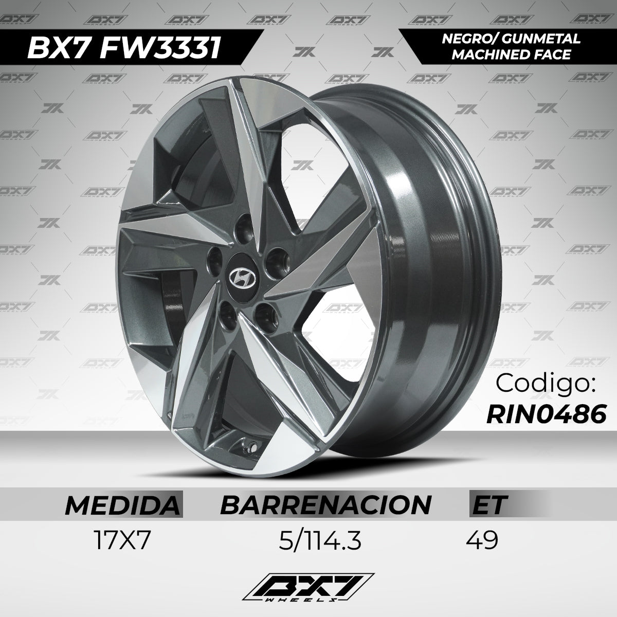 RIN BX7 FW3 17 5X114.3/ ET 49/ CB 67.1/ NEGRO-GUNMETAL MACHINED FACE