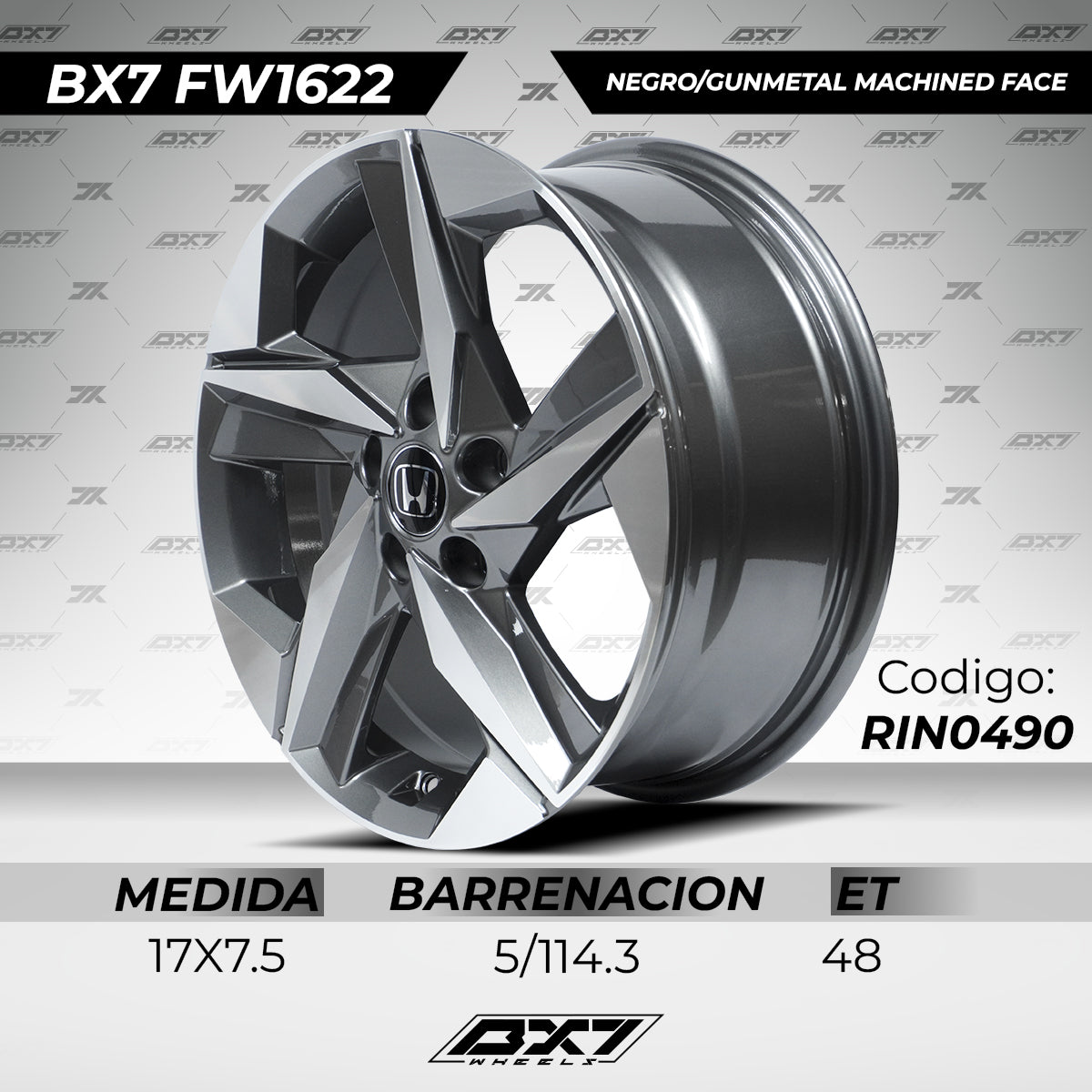 RIN BX7 FW1 17 5x114.3/ ET 48/ CB 67.1/ NEGRO-GUNMETAL MACHINED FACE