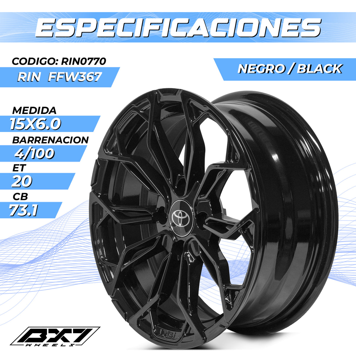 RIN BX7 WHEELS 15X6 4/100 ET: 20 CB: 73.1 NEGRO/BLACK