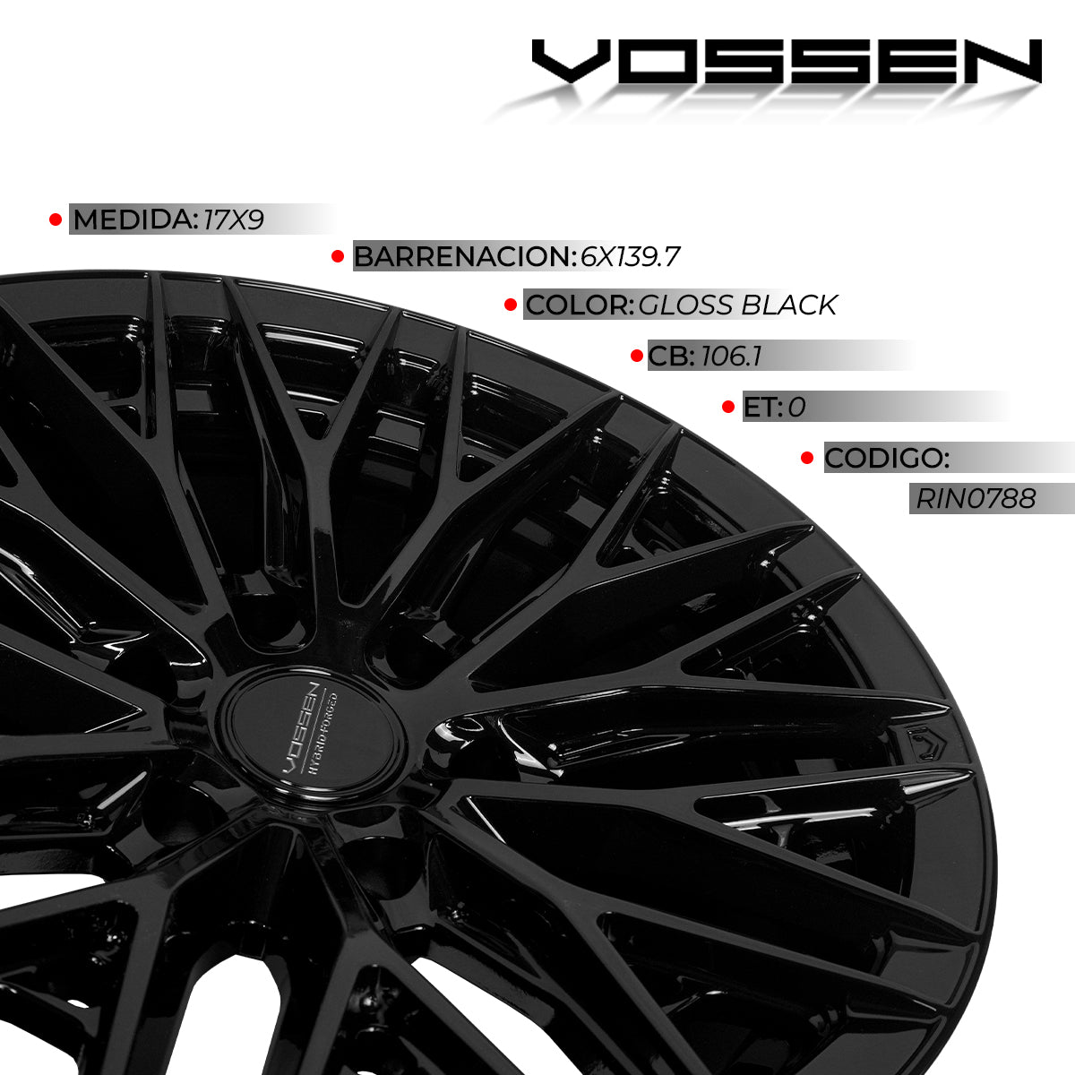 RIN VOSSEN 17X9 - 6X139.7 - ET0 - SUPER DEEP - 106.1 - GLOSS BLACK