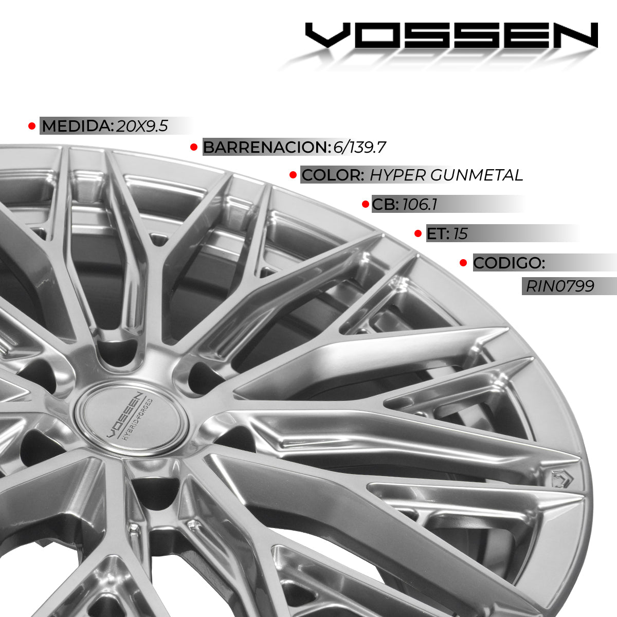 RIN VOSSEN 20X9.5 6/139.7 ET15 106.1 HYPER GUNMETAL