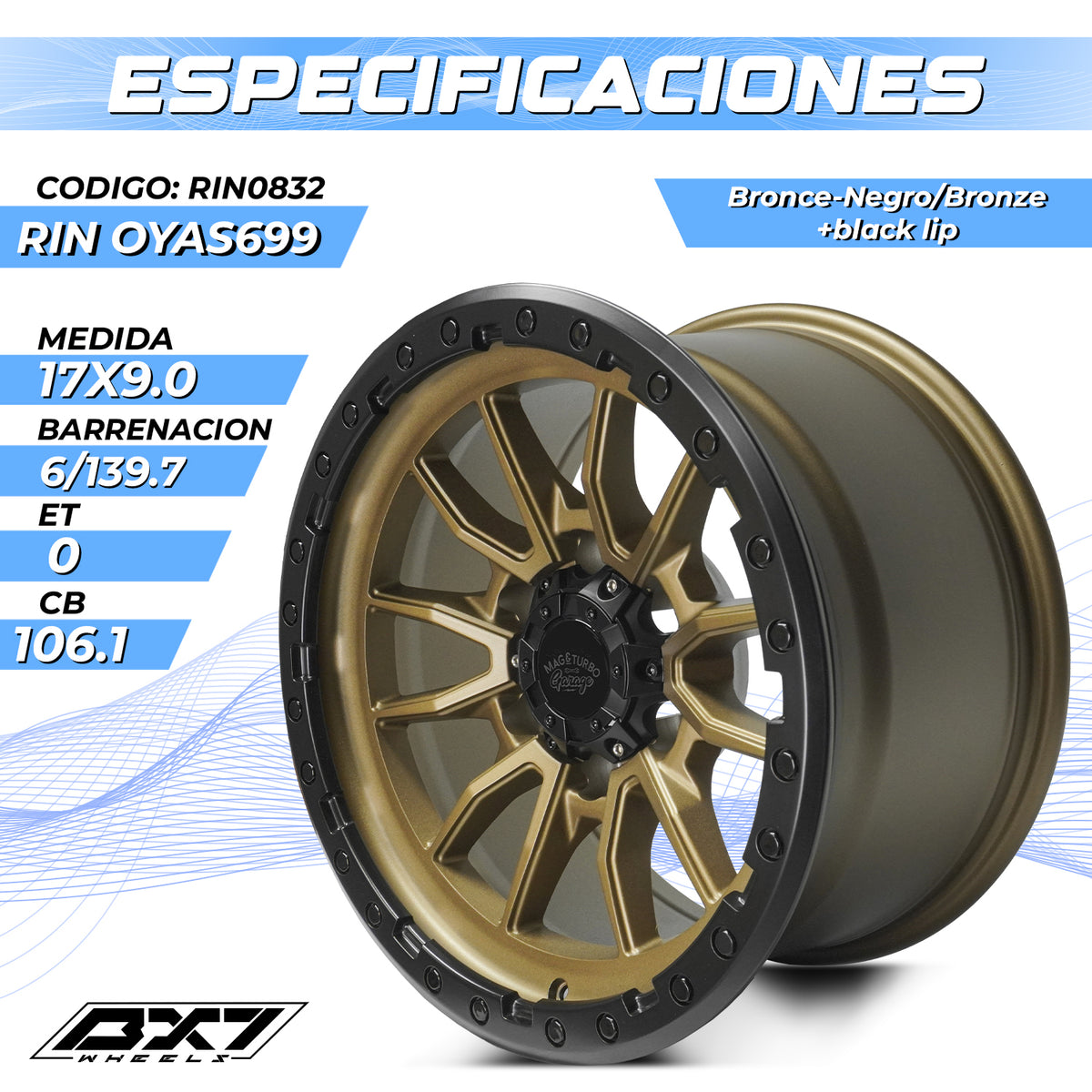 RIN BX7 WHEELS 17X9 6/139.7 ET0 CB106.1