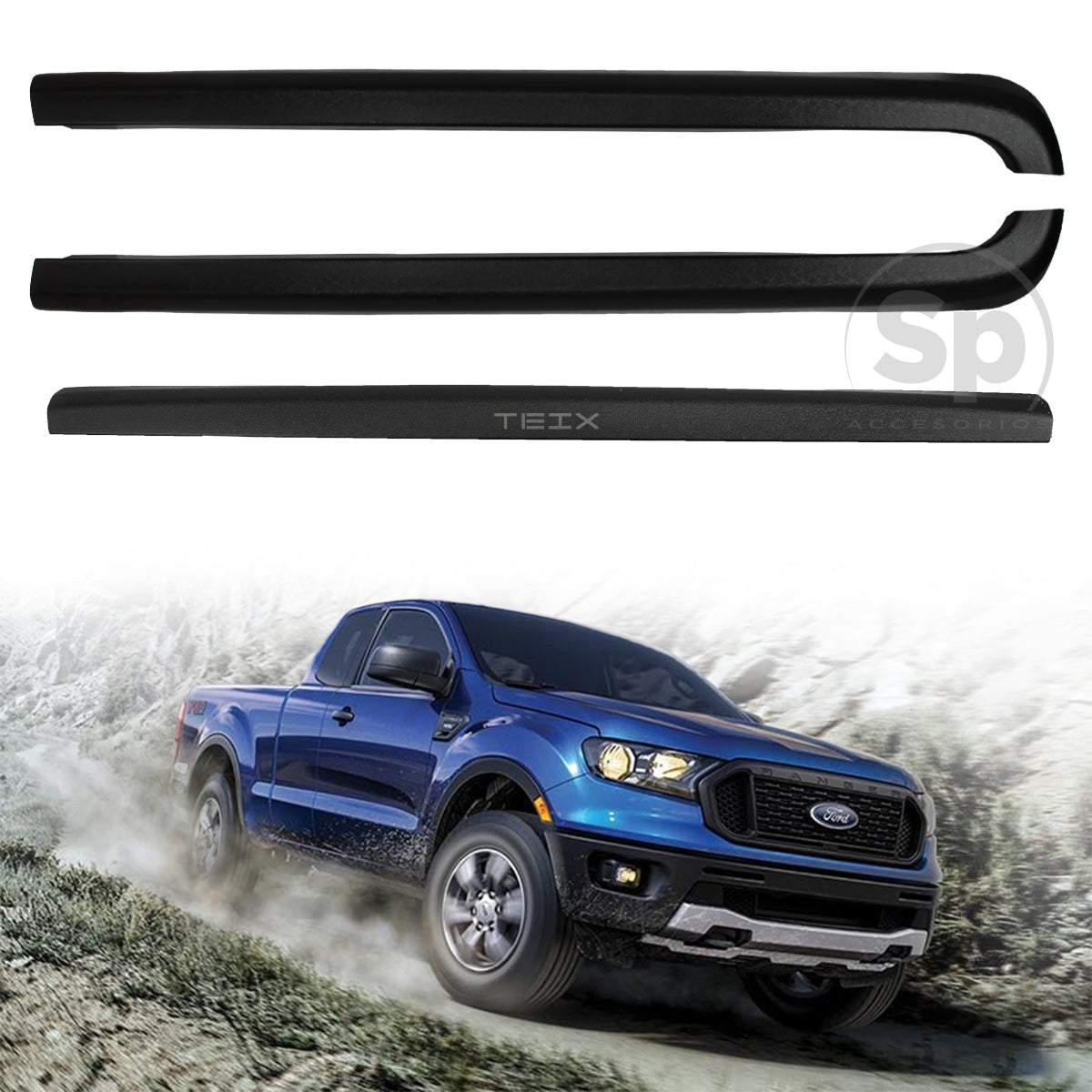 JINETES MOLDURAS DE CAJA BATEA PLASTICO ABS PARA FORD RANGER 2016 - 2023