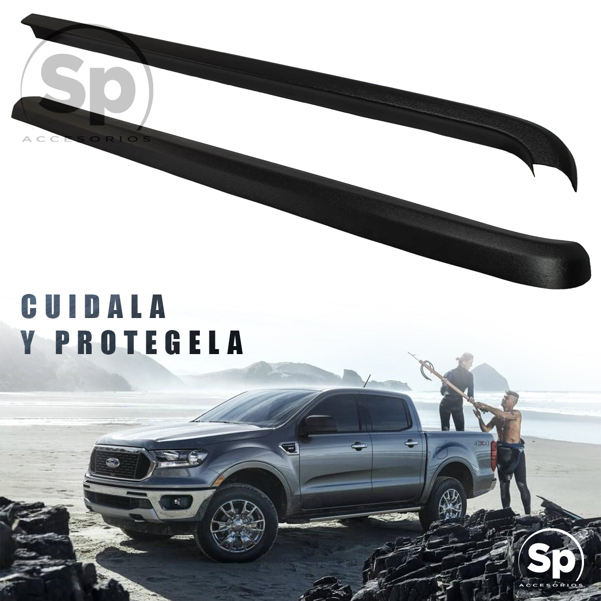 JINETES MOLDURAS DE CAJA BATEA PLASTICO ABS PARA FORD RANGER 2016 - 2023