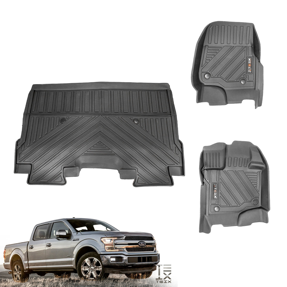 TAPETES DELANTEROS Y TRASEROS ABS USO RUDO TEIX PARA FORD F-150 2015 - 2023 DOBLE CABINA