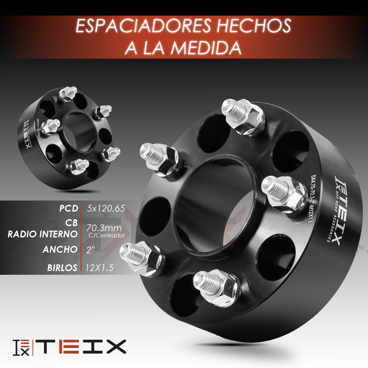 Kit Espaciadores 2 PuLG 5/120 Chevrolet S-10 1998- 2004/ CHEVROLET BLAZER 2001-2011/ GMC SONORA 1994-2004/ GMC JIMMY 1982-2004/ GMC ENVOY 1998-2000/ GMC SYCLONE 1991-1992