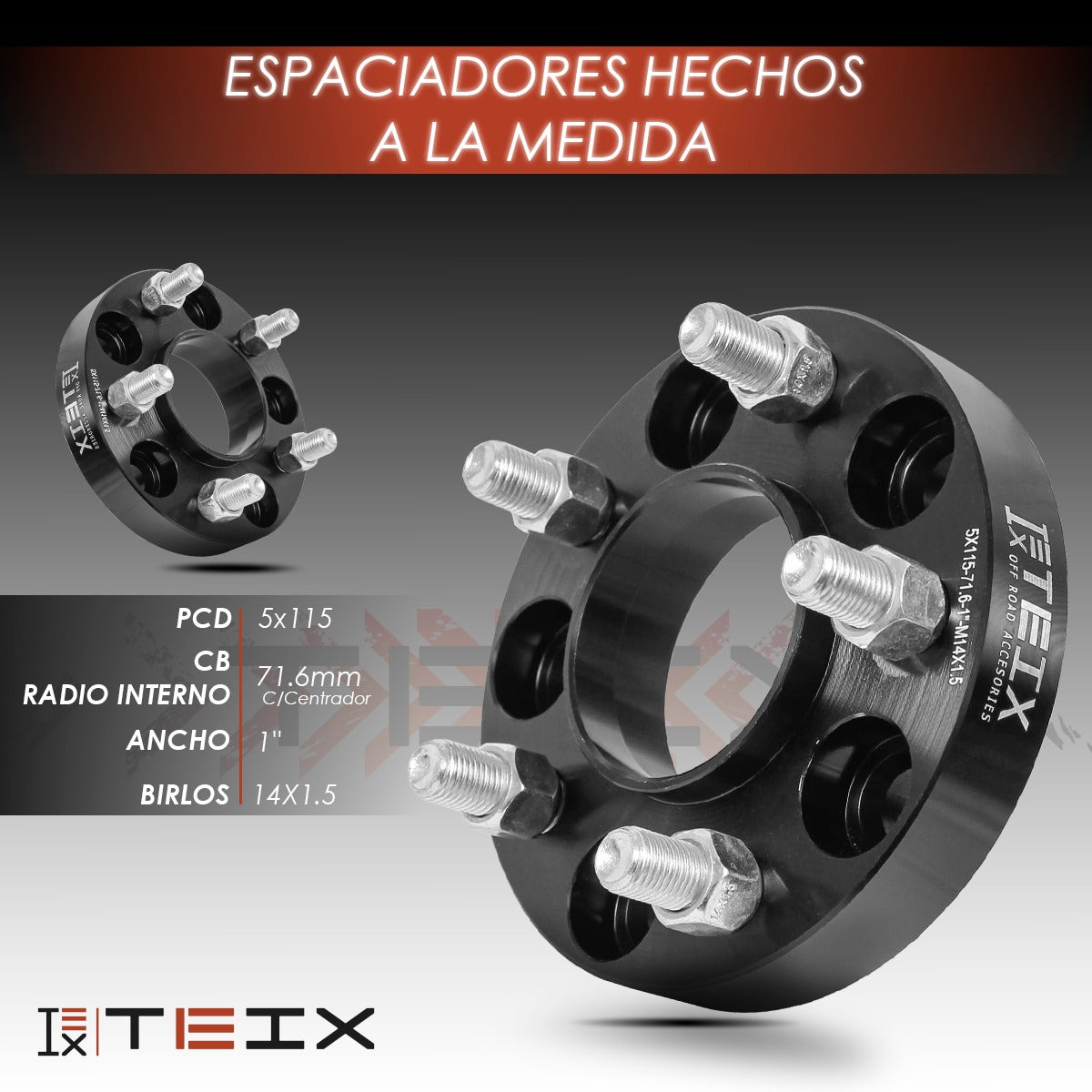KIT ESPACIADORES 1" 5/115 LLANTA CB 71.6MM 14X1.5