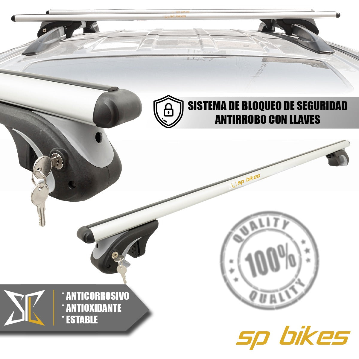 BARRAS TRANSVERSALES PORTAEQUIPAJE SP BIKES CON LLAVE 120 CM